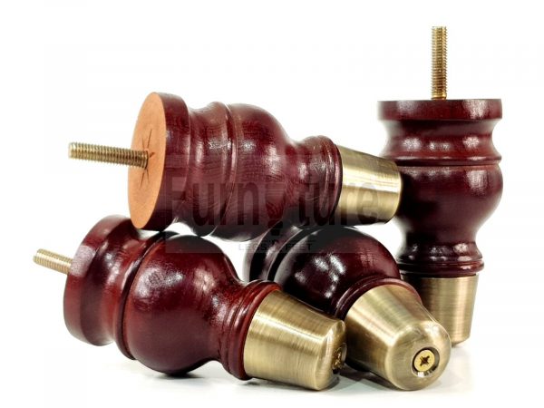 4x Turned Wooden Furniture Leg Brass Slipper Cup Sofa, Chair Feet 110mm High M8 - Image 9