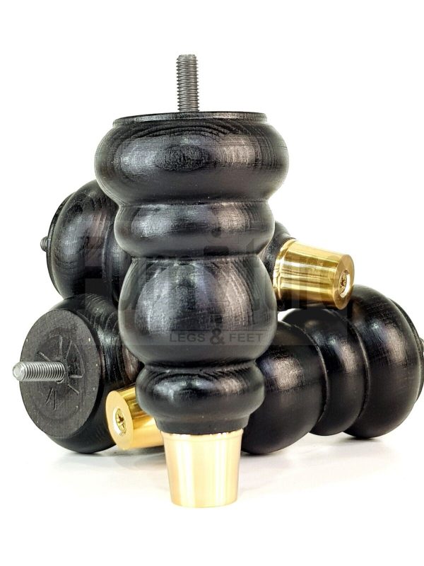 4x Turned Wooden Furniture Leg Brass Slipper Cup Sofa, Chair Feet 160mm High M8 - Image 12