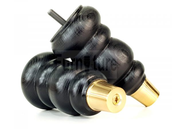 4x Turned Wooden Furniture Leg Brass Slipper Cup Sofa, Chair Feet 160mm High M8 - Image 3