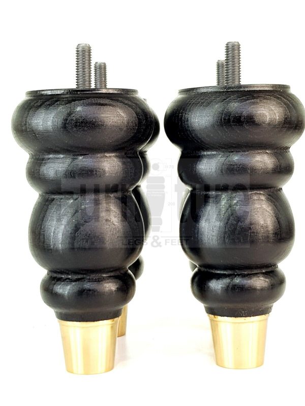 4x Turned Wooden Furniture Leg Brass Slipper Cup Sofa, Chair Feet 160mm High M8 - Image 4