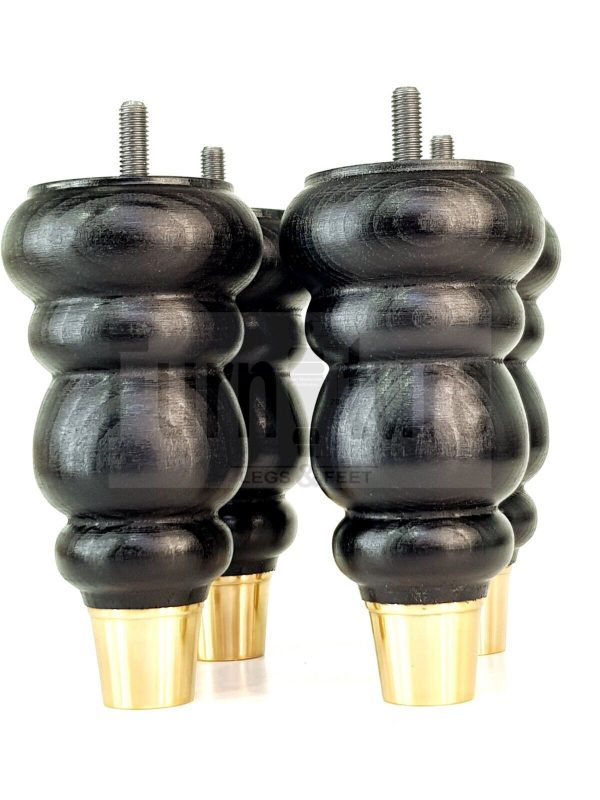 4x Turned Wooden Furniture Leg Brass Slipper Cup Sofa, Chair Feet 160mm High M8 - Image 5