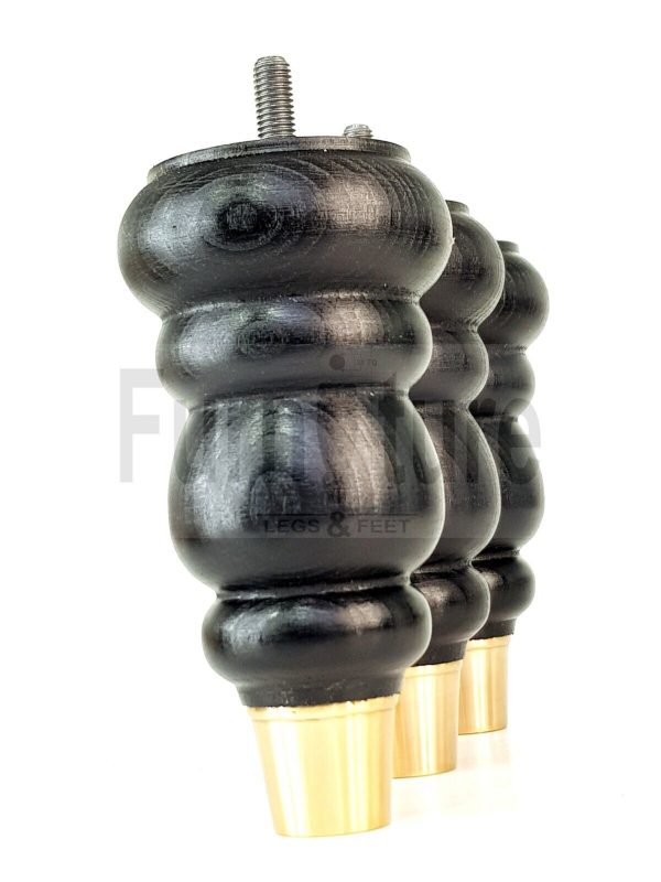 4x Turned Wooden Furniture Leg Brass Slipper Cup Sofa, Chair Feet 160mm High M8 - Image 6