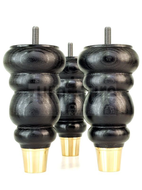 4x Turned Wooden Furniture Leg Brass Slipper Cup Sofa, Chair Feet 160mm High M8 - Image 8