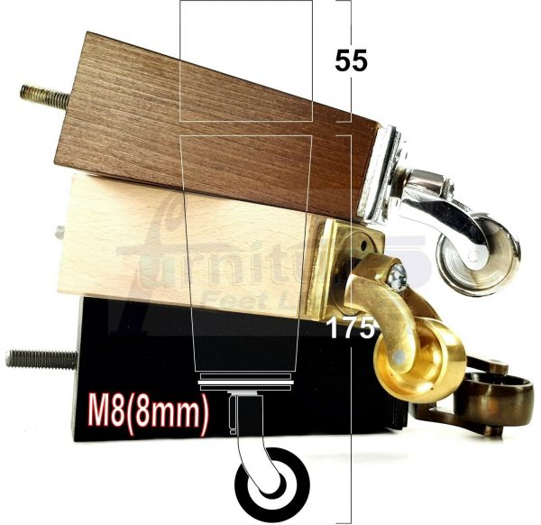 4x Wooden Square Furniture Chair Legs M8(8mm) Replacement Sofa Castor Feet 175mm 7 Inch High