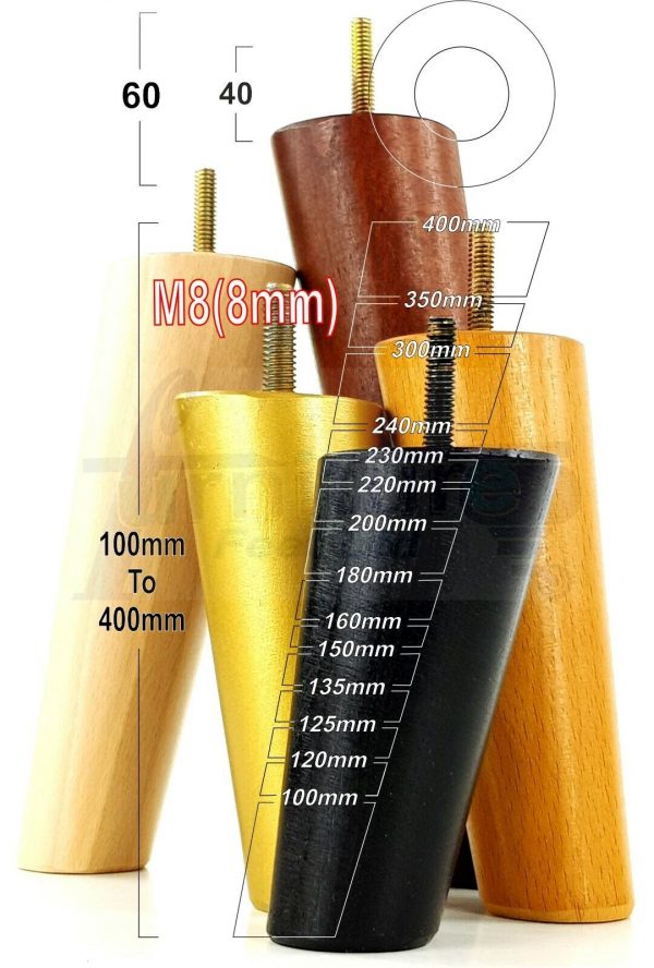 4x WOOD FURNITURE CHAIR LEGS M8(8mm) REPLACEMENT SOFA / SETTEE FEET 120mm HIGH - Image 7