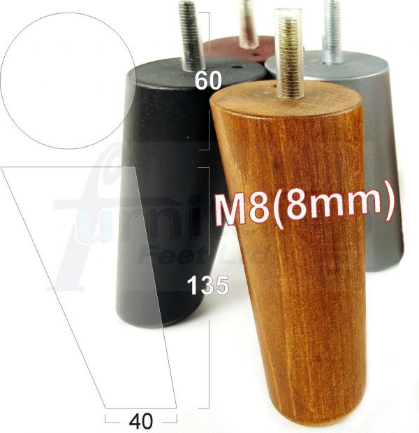 4x WOOD FURNITURE CHAIR LEGS M8(8mm) REPLACEMENT SOFA / SETTEE FEET 135mm HIGH
