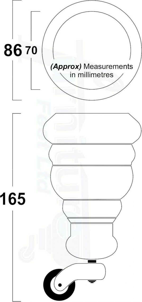 4x WOOD FURNITURE LEGS M8 REPLACEMENT BRASS CAULDRON CASTOR FEET 165mm HIGH - Image 2