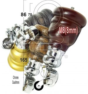 4x WOOD FURNITURE LEGS M8 REPLACEMENT CHROME CAULDRON CASTOR FEET 165mm HIGH