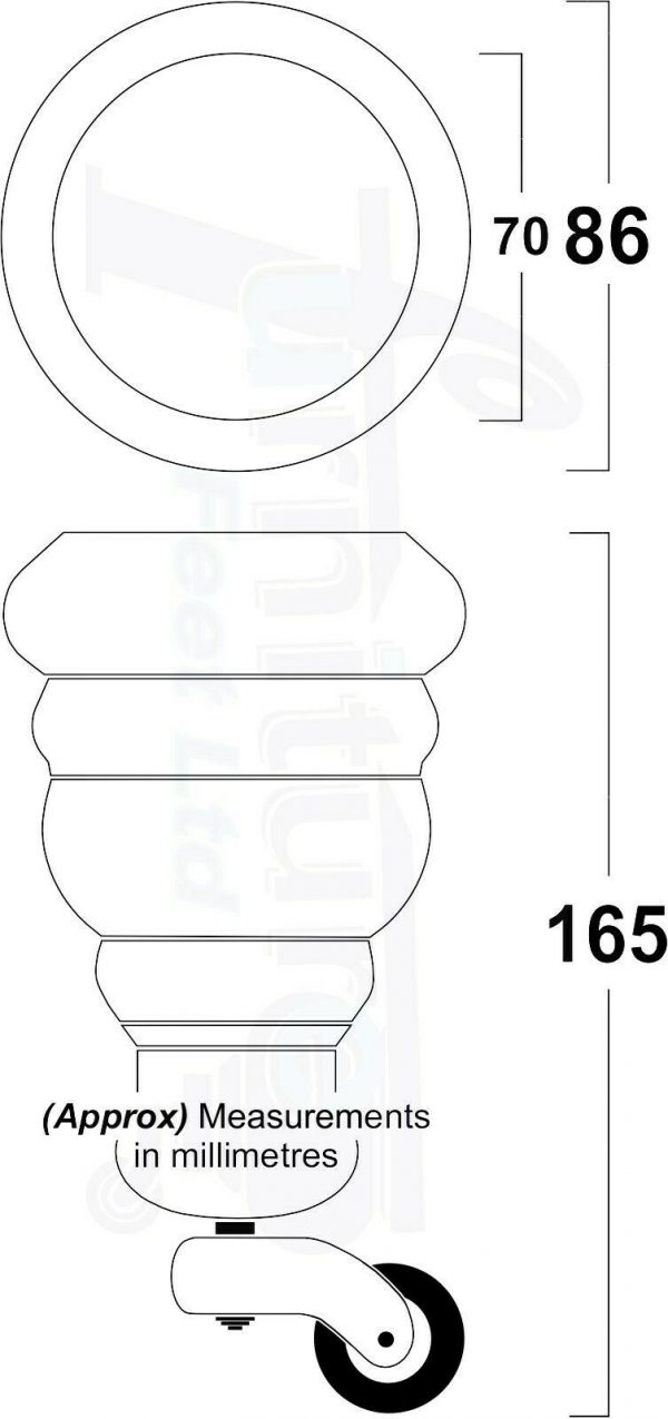 4x WOOD FURNITURE LEGS M8 REPLACEMENT CHROME CAULDRON CASTOR FEET 165mm HIGH - Image 2