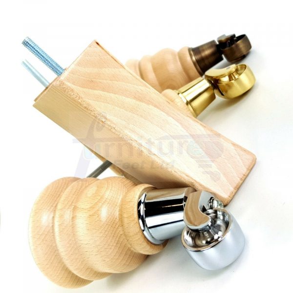 4x WOOD FURNITURE SOFA LEGS M8 REPLACEMENT CHAIR FEET 2 WITH CASTORS 165mm HIGH - Image 10