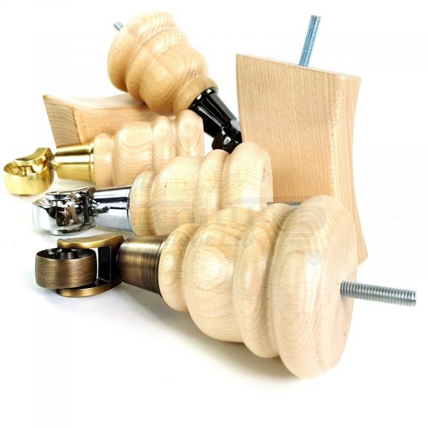 4x WOOD FURNITURE SOFA LEGS M8 REPLACEMENT CHAIR FEET 2 WITH CASTORS 165mm HIGH - Image 4