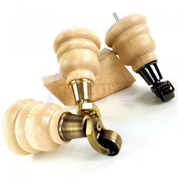 4x WOOD FURNITURE SOFA LEGS M8 REPLACEMENT CHAIR FEET 2 WITH CASTORS 165mm HIGH - Image 6