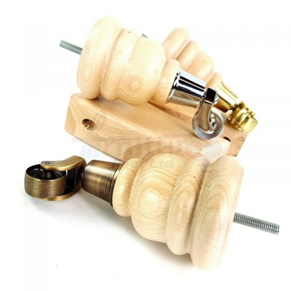 4x WOOD FURNITURE SOFA LEGS M8 REPLACEMENT CHAIR FEET 2 WITH CASTORS 165mm HIGH - Image 7
