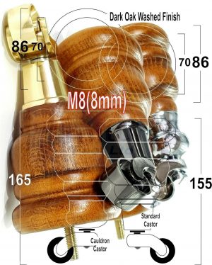 4x WOOD FURNITURE SOFA LEGS M8(8mm) REPLACEMENT CHAIR WITH CASTORS 165mm HIGH