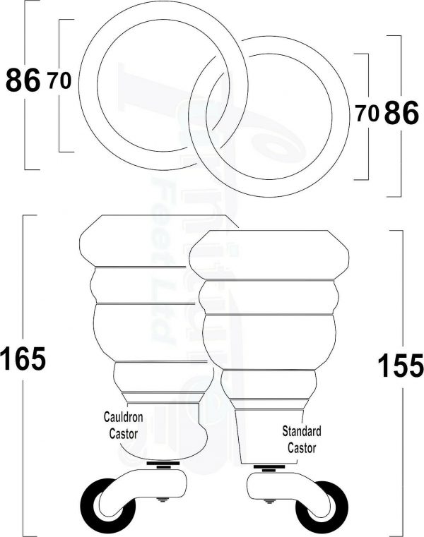 4x WOOD FURNITURE SOFA LEGS M8(8mm) REPLACEMENT CHAIR WITH CASTORS 165mm HIGH - Image 2