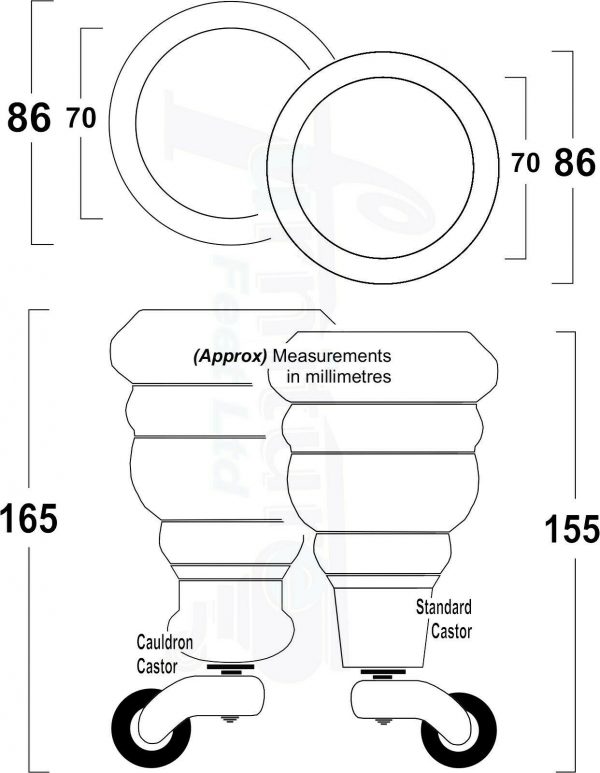 4x WOOD FURNITURE SOFA LEGS M8(8mm) REPLACEMENT CHAIR WITH CASTORS 165mm HIGH - Image 2