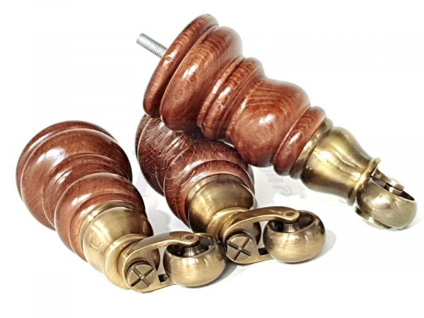 4x WOOD MAHOGANY BRASS CASTOR FURNITURE CHAIR LEGS M8(8mm) SOFA FEET 155mm HIGH - Image 4