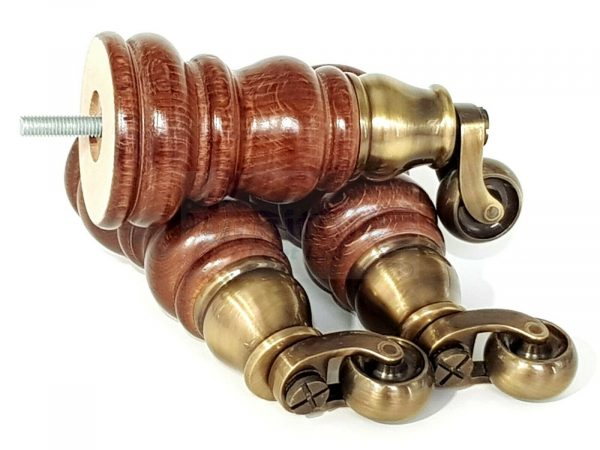 4x WOOD MAHOGANY BRASS CASTOR FURNITURE CHAIR LEGS M8(8mm) SOFA FEET 155mm HIGH - Image 6