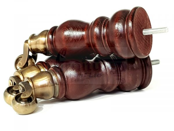 4x WOOD MAHOGANY BRASS CASTOR FURNITURE CHAIR LEGS M8(8mm) SOFA FEET 205mm HIGH - Image 10