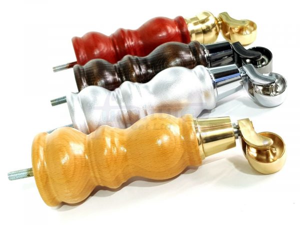 4x WOOD MAHOGANY BRASS CASTOR FURNITURE CHAIR LEGS M8(8mm) SOFA FEET 205mm HIGH - Image 11