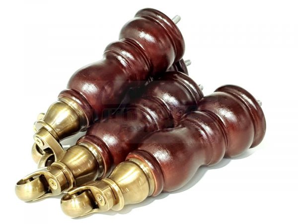 4x WOOD MAHOGANY BRASS CASTOR FURNITURE CHAIR LEGS M8(8mm) SOFA FEET 205mm HIGH - Image 3