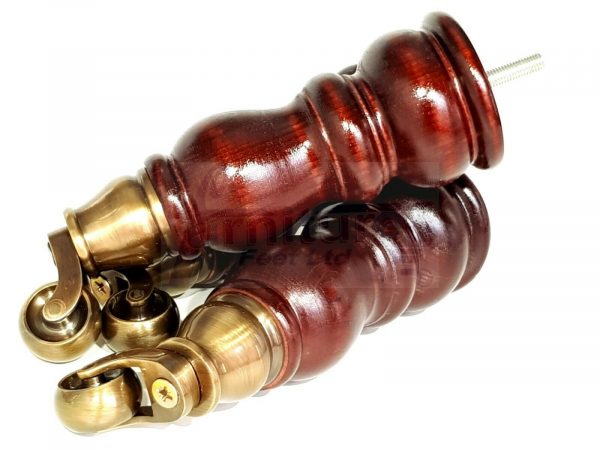 4x WOOD MAHOGANY BRASS CASTOR FURNITURE CHAIR LEGS M8(8mm) SOFA FEET 205mm HIGH - Image 5