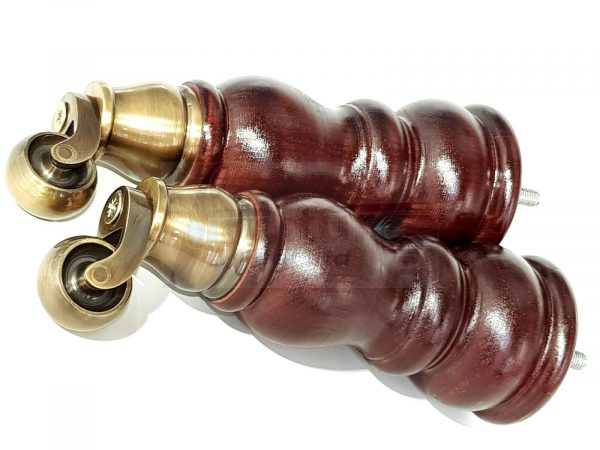 4x WOOD MAHOGANY BRASS CASTOR FURNITURE CHAIR LEGS M8(8mm) SOFA FEET 205mm HIGH - Image 7
