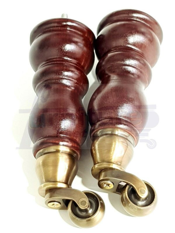 4x WOOD MAHOGANY BRASS CASTOR FURNITURE CHAIR LEGS M8(8mm) SOFA FEET 205mm HIGH - Image 8