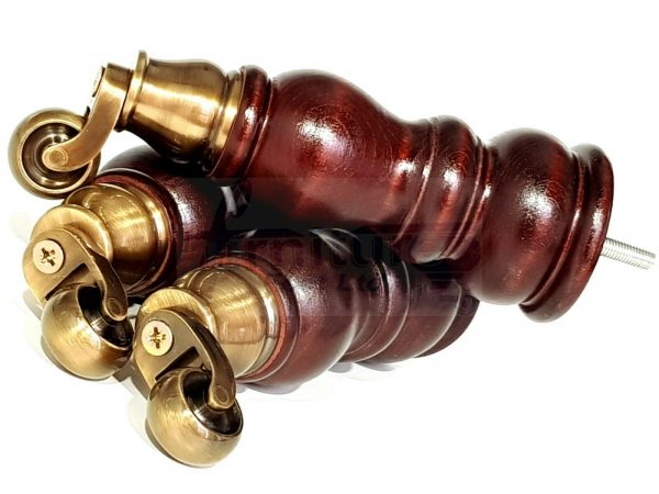 4x WOOD MAHOGANY BRASS CASTOR FURNITURE CHAIR LEGS M8(8mm) SOFA FEET 205mm HIGH - Image 9
