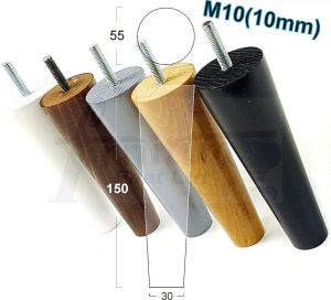 4x WOOD REPLACEMENT FURNITURE CHAIR LEG M10(10mm) TAPERED SETTEE FEET 150mm HIGH