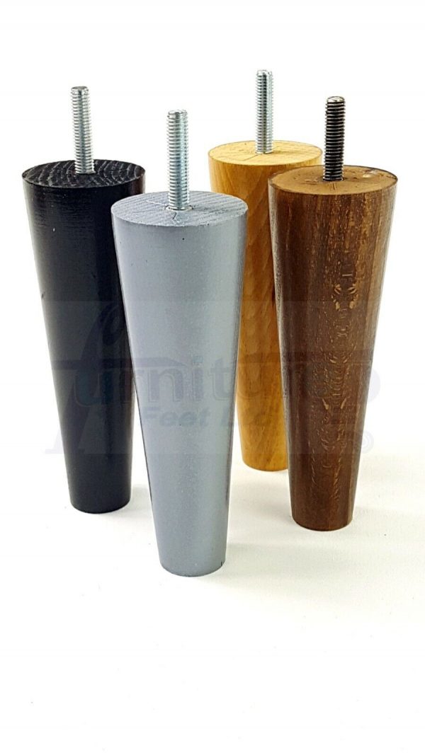 4x WOOD REPLACEMENT FURNITURE CHAIR LEG M10(10mm) TAPERED SETTEE FEET 150mm HIGH - Image 4