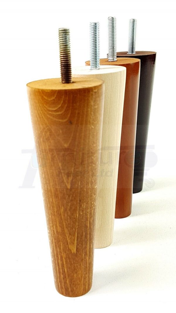4x WOOD REPLACEMENT FURNITURE CHAIR LEG M10(10mm) TAPERED SETTEE FEET 150mm HIGH - Image 6