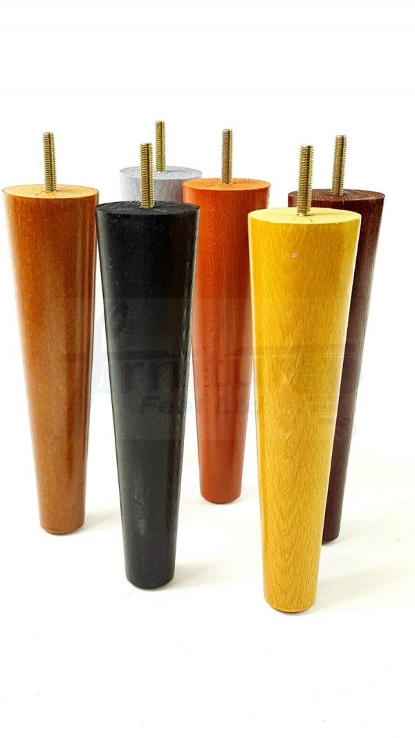 4x WOOD REPLACEMENT FURNITURE CHAIR LEG M10(10mm) TAPERED SETTEE FEET 200mm HIGH - Image 3