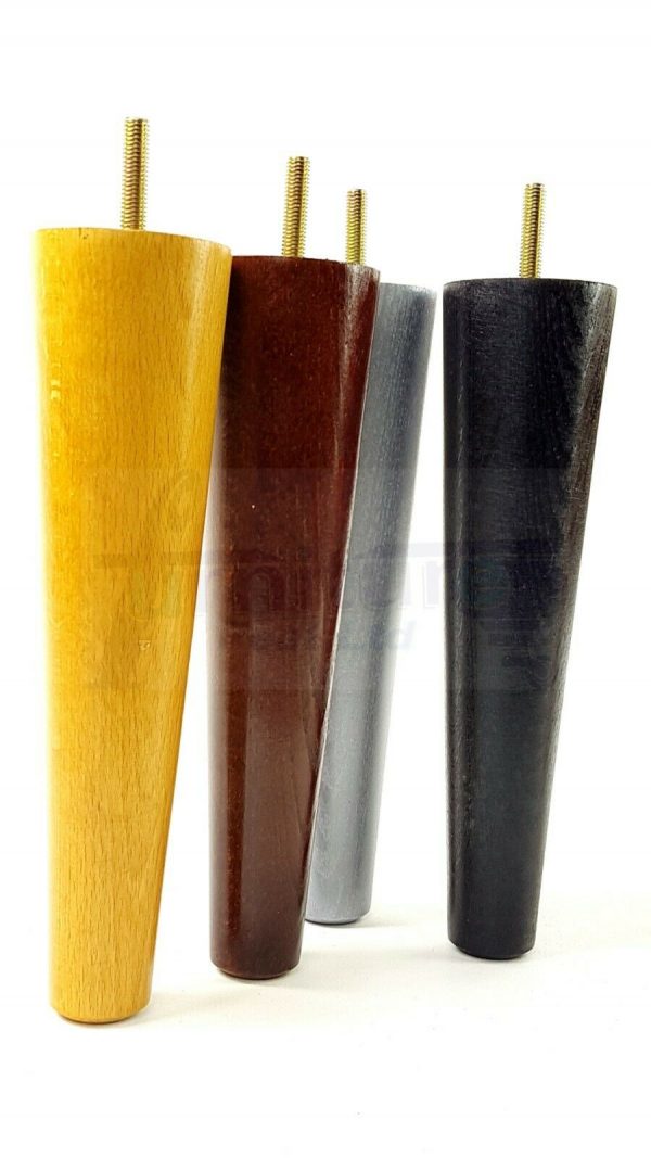 4x WOOD REPLACEMENT FURNITURE CHAIR LEG M10(10mm) TAPERED SETTEE FEET 200mm HIGH - Image 6