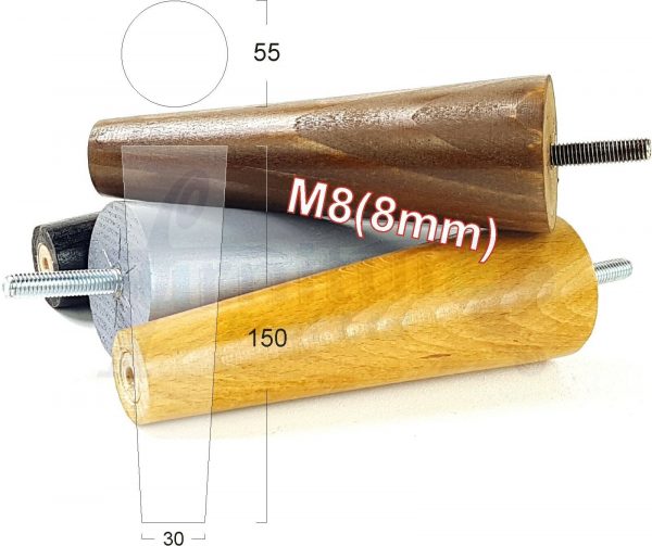 4x WOOD REPLACEMENT FURNITURE CHAIR LEG M8(8mm) TAPERED SETTEE FEET 150mm HIGH
