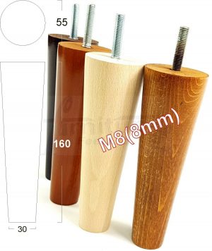 4x WOOD REPLACEMENT FURNITURE CHAIR LEG M8(8mm) TAPERED SETTEE FEET 160mm HIGH