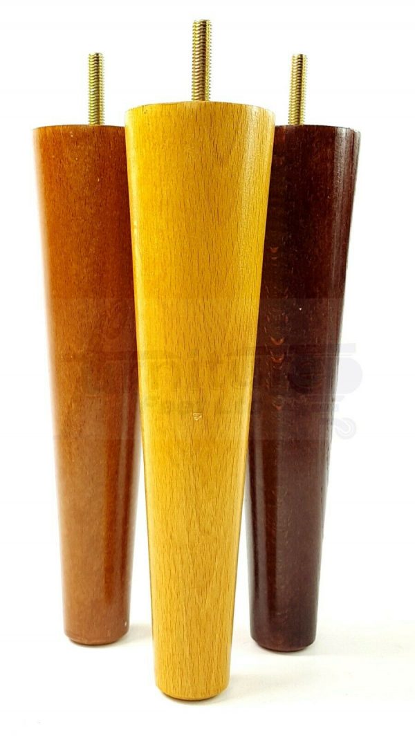4x WOOD REPLACEMENT FURNITURE CHAIR LEG M8(8mm) TAPERED SETTEE FEET 180mm HIGH - Image 3