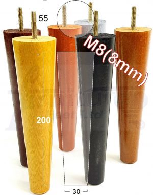 4x WOOD REPLACEMENT FURNITURE CHAIR LEG M8(8mm) TAPERED SETTEE FEET 200mm HIGH