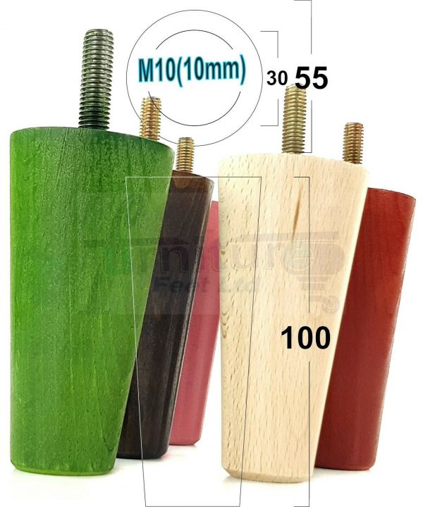 4x WOOD REPLACEMENT FURNITURE CHAIR LEGS M10(10mm) SOFA - SETTEE FEET 100mm HIGH