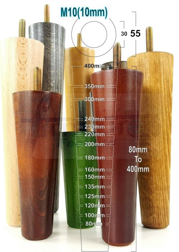 4x WOOD REPLACEMENT FURNITURE CHAIR LEGS M10(10mm) SOFA - SETTEE FEET 100mm HIGH - Image 11