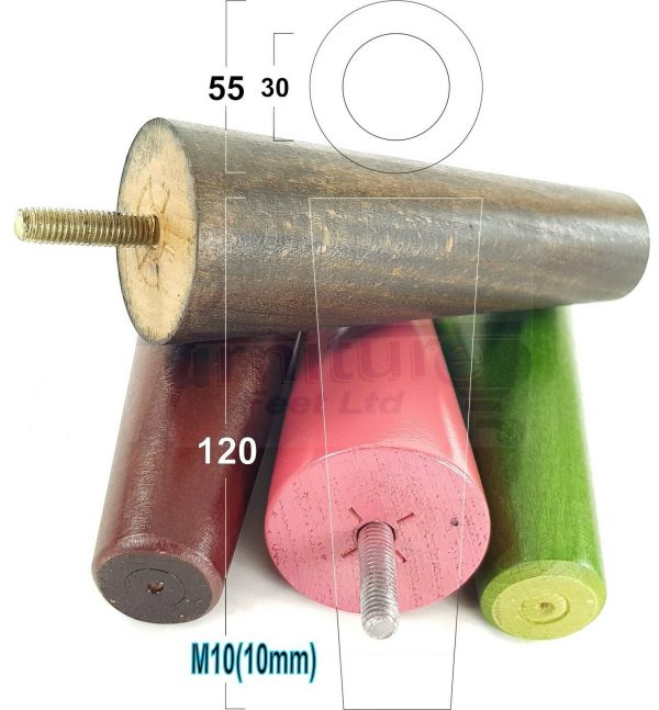 4x WOOD REPLACEMENT FURNITURE CHAIR LEGS M10(10mm) SOFA - SETTEE FEET 120mm HIGH