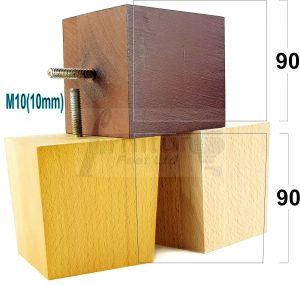 4x WOOD REPLACEMENT FURNITURE CHAIR LEGS M10(10mm) SOFA - SETTEE FEET 90mm HIGH