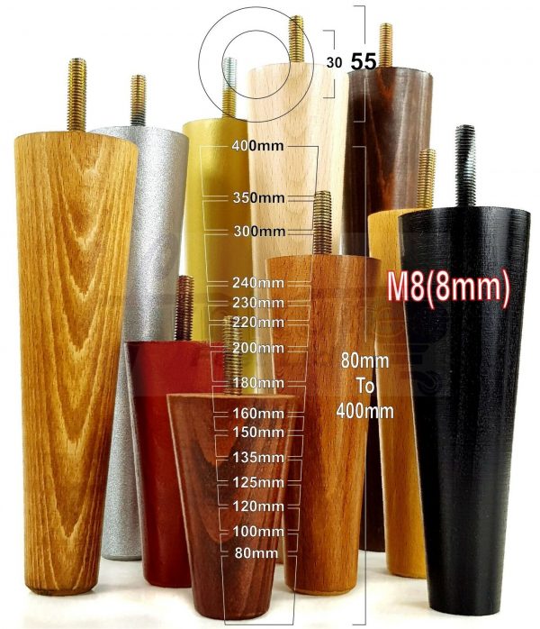 4x WOOD REPLACEMENT FURNITURE CHAIR LEGS M8(8mm) SOFA - SETTEE FEET 120mm HIGH - Image 10