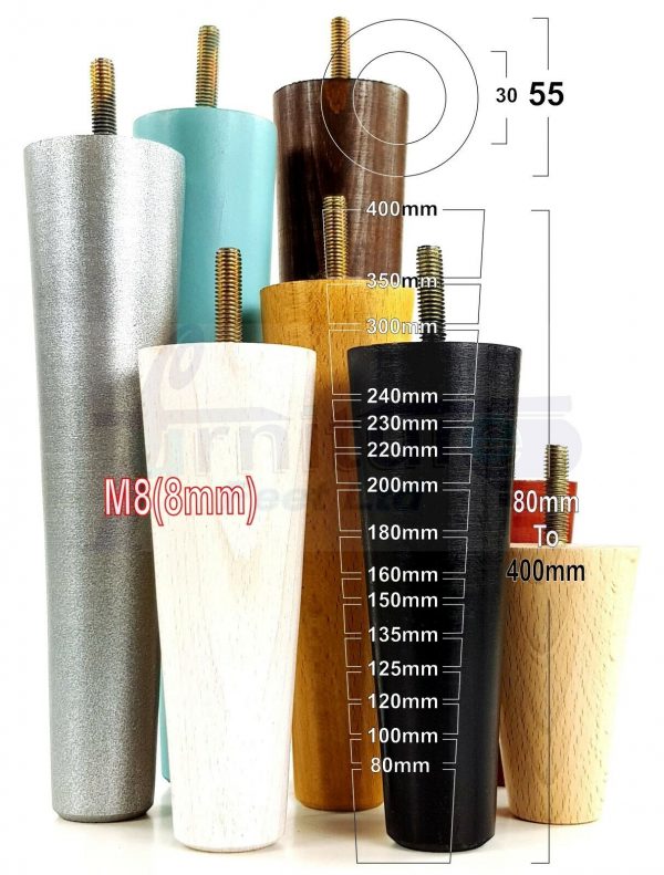 4x WOOD REPLACEMENT FURNITURE CHAIR LEGS M8(8mm) SOFA - SETTEE FEET 120mm HIGH - Image 9