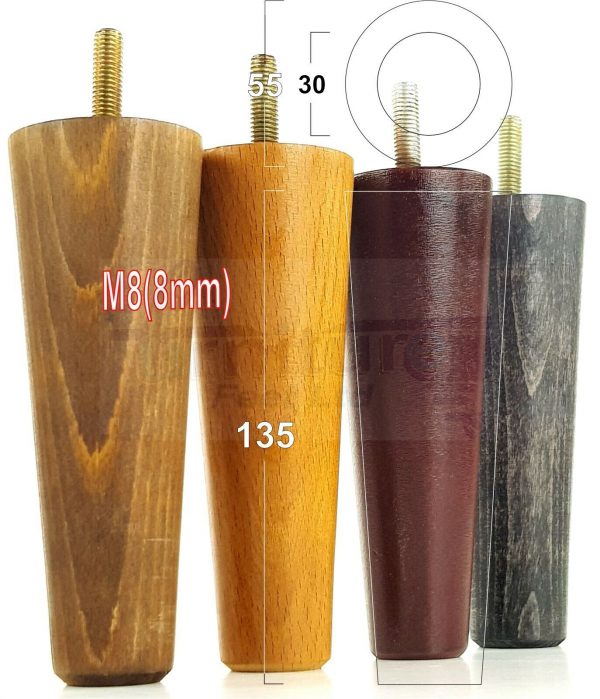 4x WOOD REPLACEMENT FURNITURE CHAIR LEGS M8(8mm) SOFA - SETTEE FEET 135mm HIGH