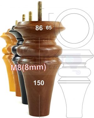 4x WOOD REPLACEMENT FURNITURE CHAIR LEGS M8(8mm) SOFA - SETTEE FEET 150mm HIGH