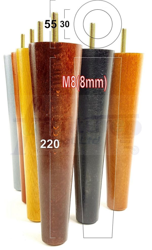 4x WOOD REPLACEMENT FURNITURE CHAIR LEGS M8(8mm) SOFA - SETTEE FEET 220mm HIGH