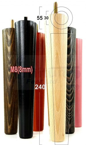 4x WOOD REPLACEMENT FURNITURE CHAIR LEGS M8(8mm) SOFA - SETTEE FEET 240mm HIGH