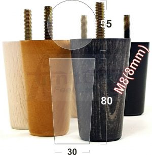4x WOOD REPLACEMENT FURNITURE CHAIR LEGS M8(8mm) SOFA - SETTEE FEET 80mm HIGH