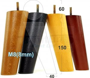 4x WOODEN ANGLED SOFA LEGS 150mm High CHAIR FURNITURE REPLACEMENT FEET M8(8mm)